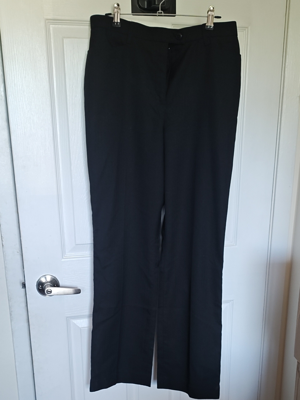 Haggar Black Pinstripe Straight-Leg Dress Trousers